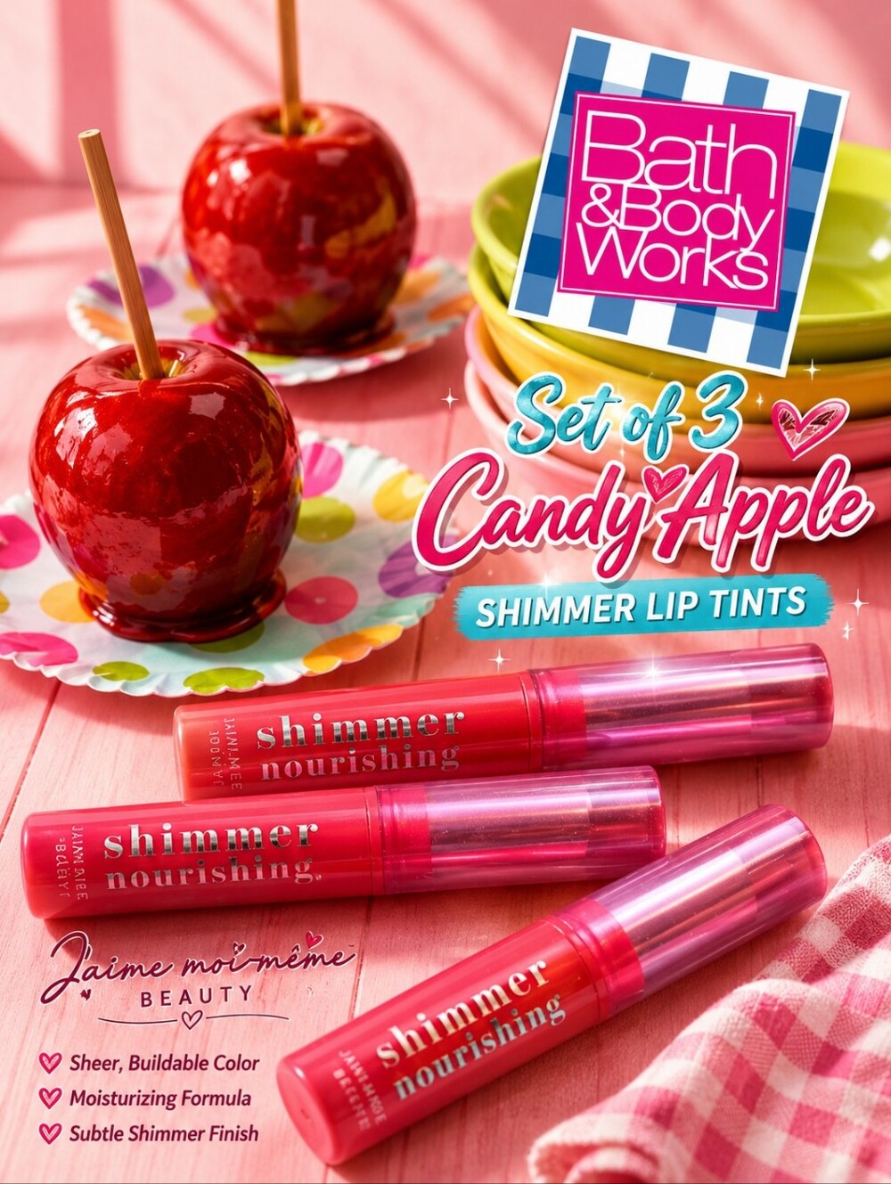 Bath & Body Works Candy Apple Shimmer Tinted Lip Balms Set of 3